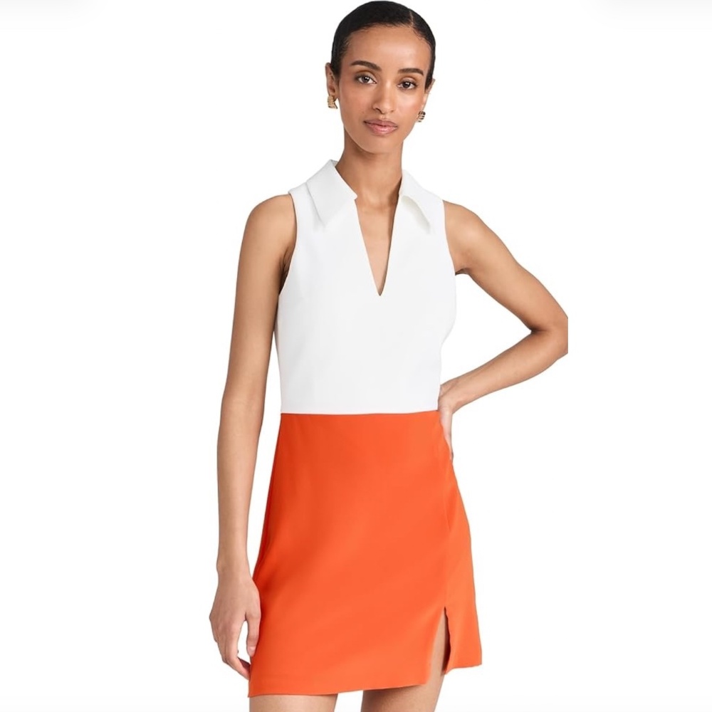 Amanda Uprichard White and Orange Sleeveless Colorblock Mini Dress
